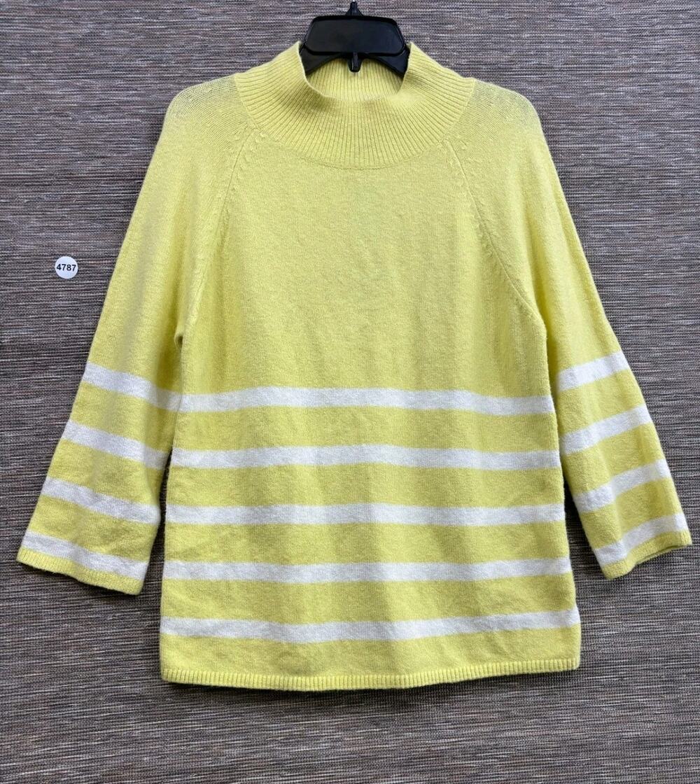 LOFT Striped Knit Sweater Womens Sz PL Yellow & White 3/4 Sleeves Mock Neck NEW